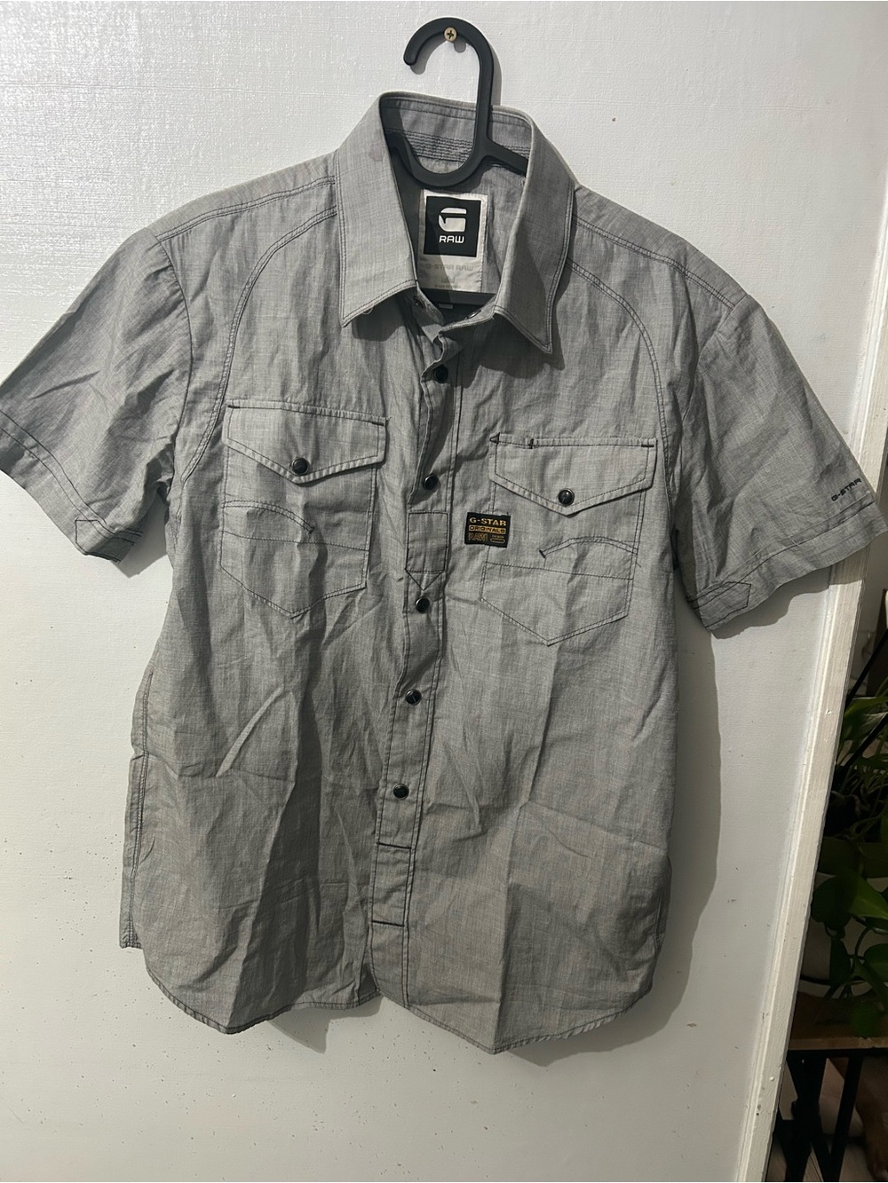 G-Star Short Sleeve Button-Up Shirt in Light Gray